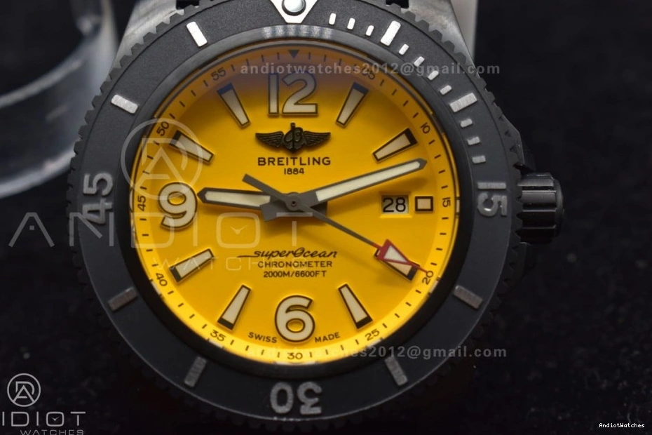 Bezel 1:1 Edition GoAnywhere Rubber on Black A Yellow 44 Dial Best Strap TF Automatic 1175 Superocean Black 0322